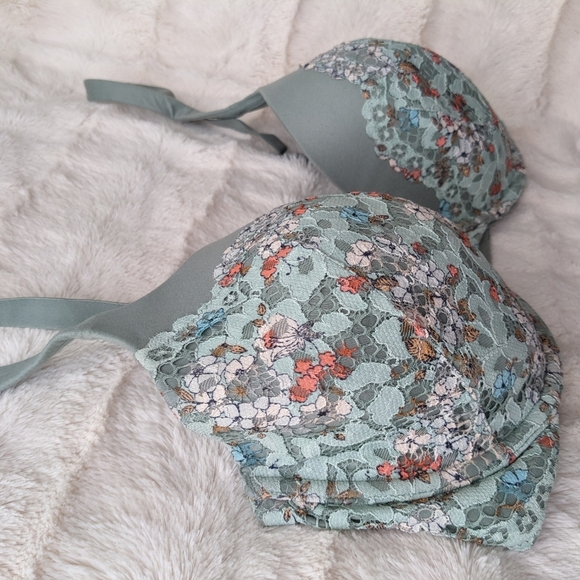 Victoria's Secret Body By Victoria Lined Demi lace floral Bra sage green 34DDD - Picture 3 of 8